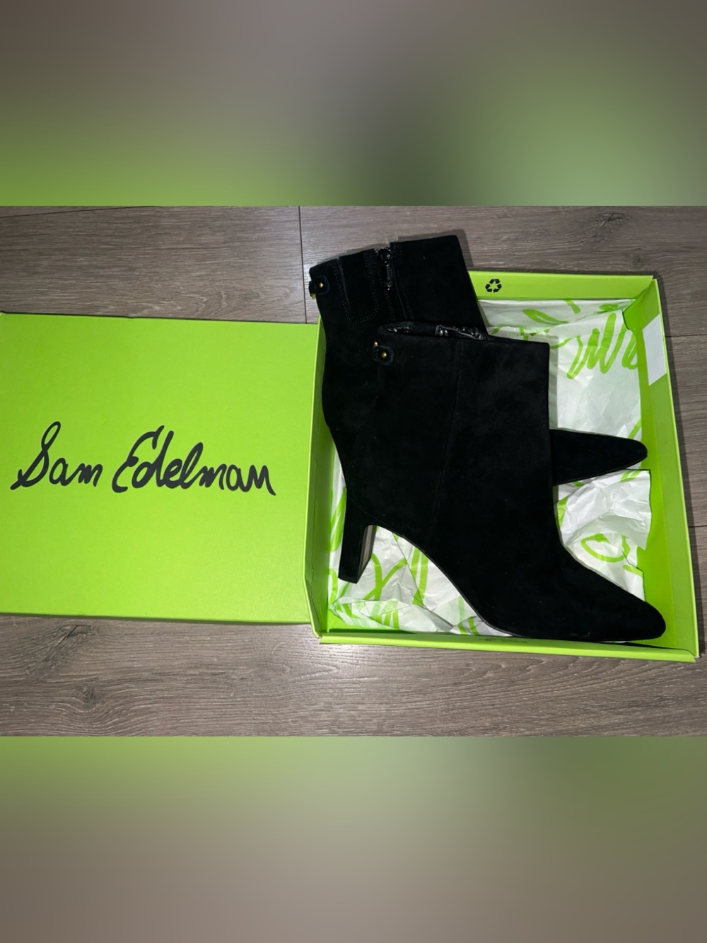Sam Edelman Black Suede Pointed Toe Ankle Booties